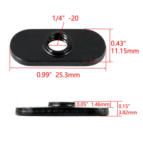 Diagram of 1/4-20 Threaded Centered Slide In T Nuts For 10 Series Aluminum Extrusion Rails with measurements and zinc-plated steel