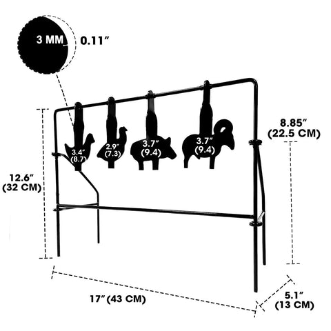 Four Unique Animal Silhouette Targets With Auto Reset Spinning Design For Nonstop Shooting Practice In.177 And.20 Caliber on metal frame