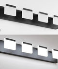 Four Light Matte Black Vanity Lights Over Mirror LED Modern Bathroom Fixture With Acrylic Diffusers Off and On Display