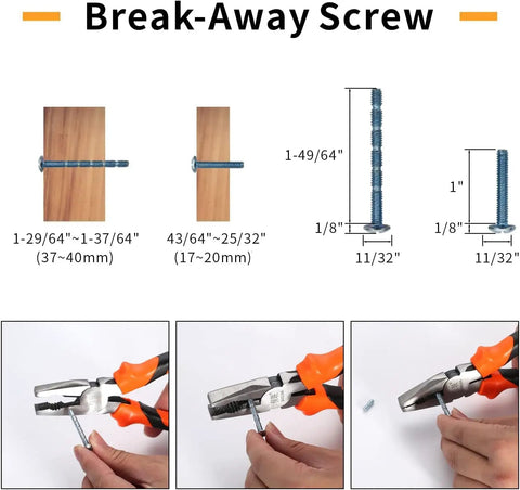 Break-away screw diagram and usage for 10 Pack 3 Inch Brushed Gold Cabinet Pulls Heavy Duty Zinc Alloy Handles For Cupboard And Drawer Cabinets