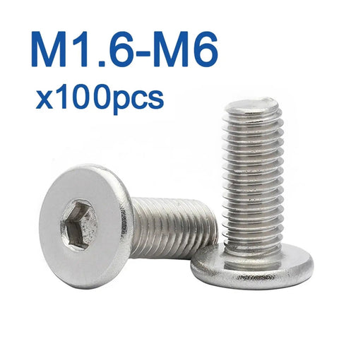 Top Notch 304 Stainless Steel Flat Head Socket Screws 100 Piece Lot Featuring M2 M2.5 M3 M4 M5 M6 And M8 Rust Resistant Heavy Duty Fasteners Built Different For Real Projects showing flat head socket screws.