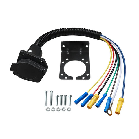 7 Pin Trailer Wiring Harness Socket Extension Power Cable For Safe Power Transmission In Campers, RVs, Trucks, And Cars, Easy Plug Connector, Durable Automotive Trailer Cable For Camping, Freight, Exhibitions, And Daily Driving. 7-pin wiring harness with mounting plate, wires, and screws
