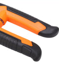 Ergonomic grip of Wire Stripper And Cutter Tool With Curved Blade And Crimping Design For Electronics Repair And Cable Maintenance Power Cord Cutting And DIY Projects Pro Grade Stainless Steel HRC55 Precision Stripping Holes And Ergonomic Grip in orange and black
