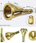 3Pcs Chamfering Tool Set For Outer Edge Deburring And Trimming Compatible With Electric Drill Chuck Quick Angle Grinding File For Wood Metal Smooth Finish Handy Work, showing brass chamfering tool with measured dimensions.