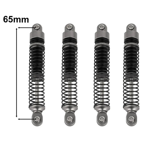 65mm Aluminum RC Shock Absorbers Set For 1/18 Crawler Upgrades With Threaded Bodies And Quick Preload, four shocks aligned