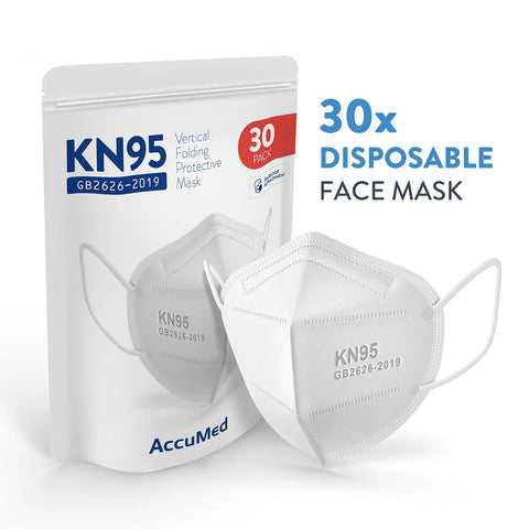 Front view of 30 pack KN95 disposable face masks white GB2626-2019 protective respirator masks for everyday use