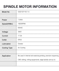 Specifications for Heavy-Duty 7.5kW Air Cooled CNC Spindle Motor With ER32 Flange 18000 RPM 600Hz GDZ120x103-7.5 Square Mount