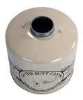 Top view of the beige galvanized steel lid for Outdoor Smokeless Cigarette Butt Receptacle In Galvanized Steel With Lid 5 Gallon Capacity 40 Inch Tall 12 Inch Diameter Beige US Made Built Tough For Rain Proof Odor Control And Easy Cleaning.