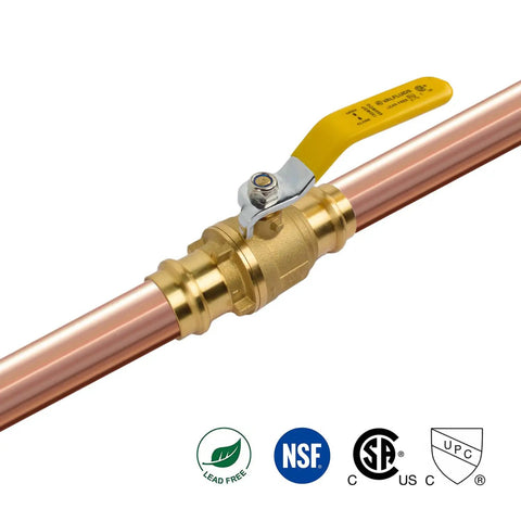 2 Inch Press Full Port Brass Ball Valve For Plumbing Pro Grade Heavy Duty Lead Free Brass With Yellow Lever Handle CSA NSF And CUPC Certified
