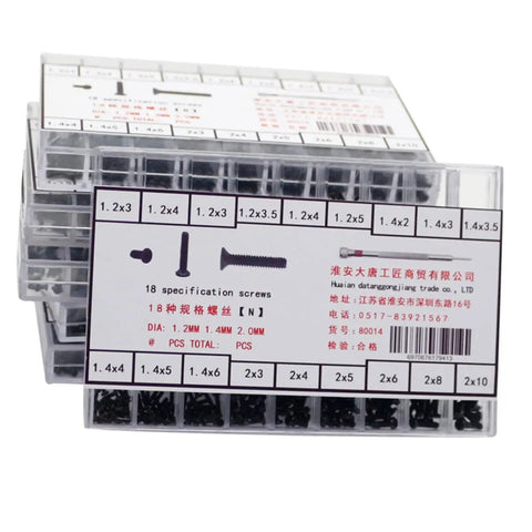 Miniature Machine Screw Set With 18 Sizes Flat Head Countersunk Carbon Steel Screws In Clear Storage Box