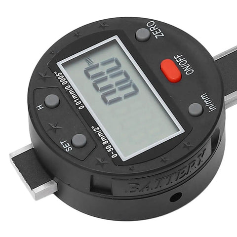Close-up of Digital Depth Gauge For Engineering, Go To Precision 0 To 50.8mm Range With 0.01mm Accuracy, LCD screen detail