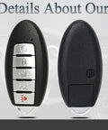 Front and back of Keyless Entry Remote Fob Replacement For Nissan Altima Versa Sentra 2019 2020 2021 2022 2023, 5 Button 433MHz