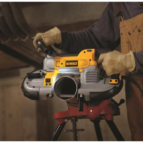 Portable Band Saw With 10 Amp Motor For Deep Cut Up To 5 Inch Lightweight Metal Cutting Tool For Onsite Jobs Workhorse Built With Durable Steel Shroud And Rubber Bumpers For Tough Worksite Protection And Long Life