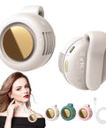 Clip On Mini Bladeless Fan Portable Silent USB Desk And Outdoor Cooler Small Clip shown in white with gold detail and cable.