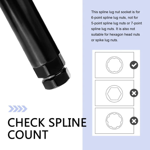 Diagram explaining 6 Spline Lug Nut Socket Anti Theft Wheel Lock Wrench For 21 And 22 mm Hex Sockets compatibility with spline patterns.