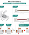 Product details of 4 Pin 10mm SMD LED Connector Kit with L Splitter and Right Angle T Shape Solderless Gapless Connectors
