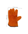 Rock Solid Full Leather Welding Gloves For Men And Women Electric Safety Gear With Daily Heavy Duty Grip Thick Palm Padding Premium Heat Resistant Shield, orange leather glove with measurements.