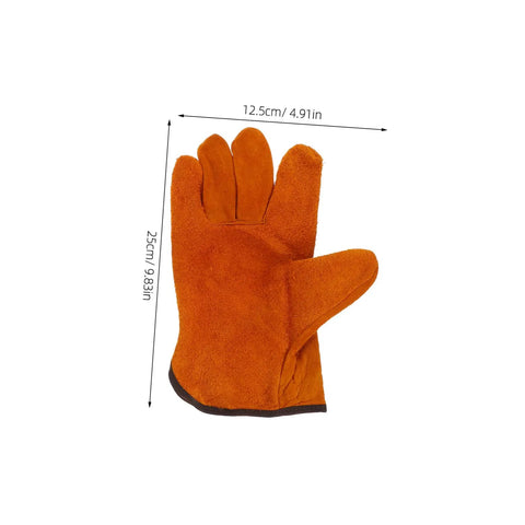 Rock Solid Full Leather Welding Gloves For Men And Women Electric Safety Gear With Daily Heavy Duty Grip Thick Palm Padding Premium Heat Resistant Shield, orange leather glove with measurements.