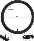 26 Inch Bike Tube With 32mm Schrader Valve Fits 1.75 To 2.125 Inch Tires Durable Butyl Rubber 2 Pack Includes 2 Tire Levers And 6 Adhesive Patches Great For Road Mountain And Electric Bikes, featuring inner tube dimensions and valve detail