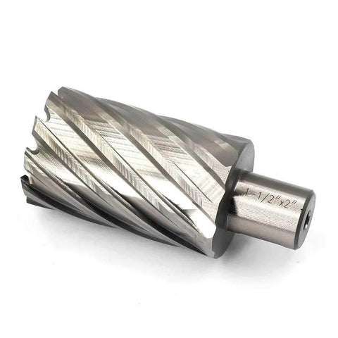 Close-up of annular cutter with Weldon shank and 3/4-inch cutting diameter.