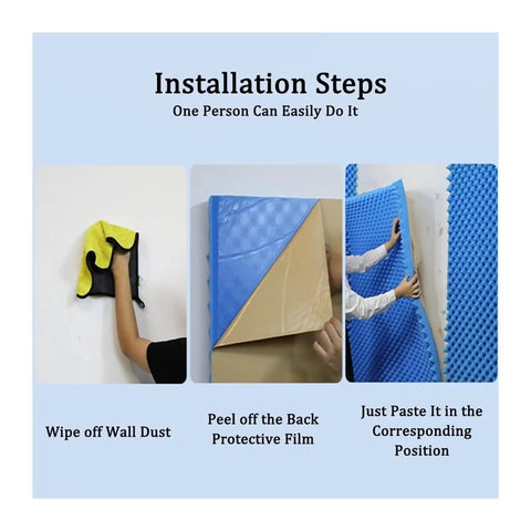 Installation steps for Heavy Duty Self Adhesive Rock Solid Sound Insulation Board And Top Tier Noise Killing Acoustic Foam Mat.