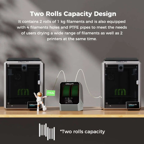 Filament Dryer Plus Dual Spool Storage With Built In Fan And 4 Inch Touch Screen PTC Heating Dehydrator Box showcased with two 1kg spools