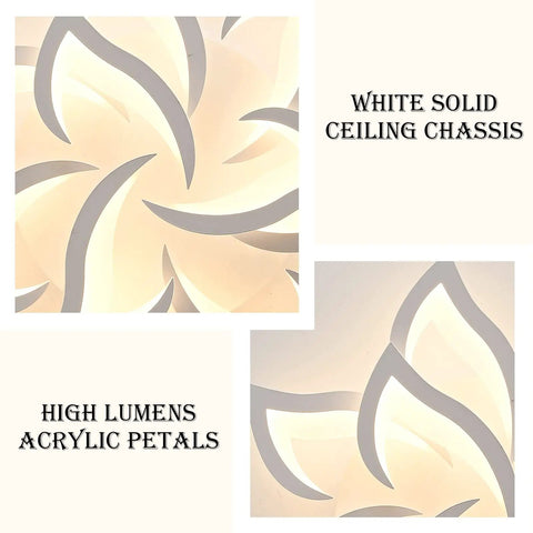 Close-up of the Modern 10 Head Dimmable LED Ceiling Light with remote control, metal and acrylic petal design, high lumens.