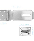 Front view of SEHOI stainless steel padlock hasp with strike plate; heavy-duty door and cabinet security hardware