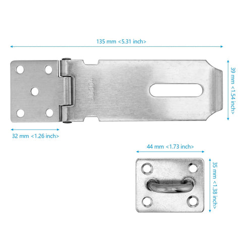 Front view of SEHOI stainless steel padlock hasp with strike plate; heavy-duty door and cabinet security hardware