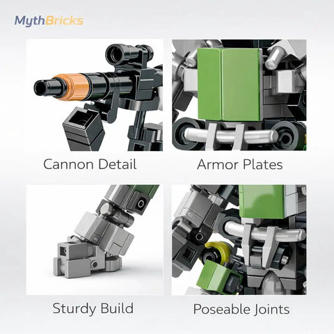 Awesome STEM Robot Building Kit For Teens And Adults Build A Large Warrior Bot And A Smaller Sidekick Mech With 158 Piece Kit Hands On Engineering Toy For Creative Minds. Cannon detail, armor plates, sturdy build, poseable joints.