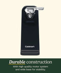 Reliable Automatic Electric Can Opener With Simple One Touch Activation And Secure Nonslip Base For No Sweat Everyday Kitchen Cooking And Canning Prep In Sleek Black, showing durable flat base and motor.