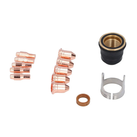 Durable Keenso Plasma Cutting Torch Consumables Set For Ipt45 With Brass Tips includes 5 copper nozzles and components for plasma cutting.