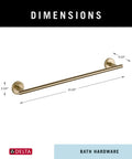 Trinsic 18 Inch Towel Bar In Champagne Bronze For Your Bath Upgrade with dimensions shown, rugged zinc die cast build.