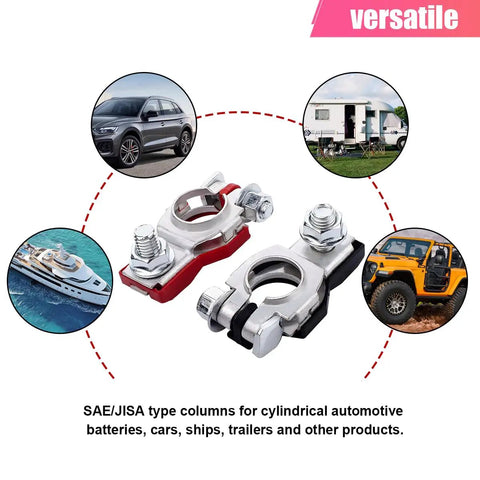 Straight Up Heavy Duty Positive And Negative Battery Terminal Connector Pair Rust Resistant Galvanized Iron Clamps for various vehicles.