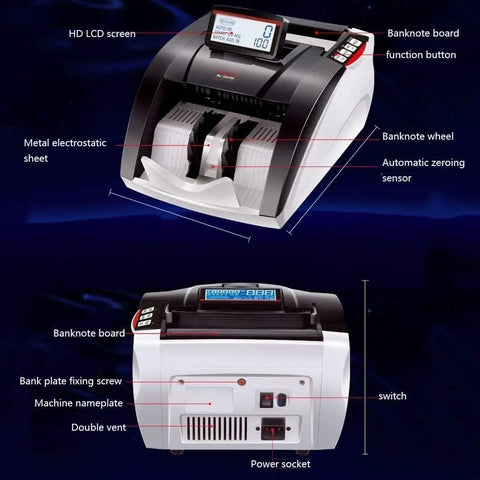 Top Tier Portable Money Counter With Legit Counterfeit Checker And Smooth Tilting Screen For All Major Bills, HD LCD display and metal body.