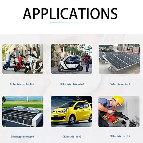 Applications of Top Shelf 13S 48V 35A BMS Protection Board for Lithium Ion Packs in electric vehicles, solar inverters, and energy storage.