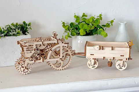Tractor Trailer Mechanical 3D Puzzle Kit Build Your Own Dope Self Propelled Model For Puzzle Junkies And Craft Fans With Real Moving Gears And Timed Action Today, wooden tractor trailer with trailer