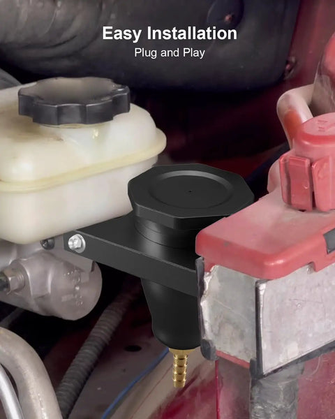 GM Hydraulic Clutch Reservoir Built From Black Billet Aluminum Ultra Stable Under Pressure Leak Proof And Vibration Resistant A Solid Upgrade For Plastic Clutch Systems mounted in engine bay