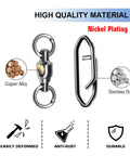 Pro Grade Stainless Steel Snap Connectors With Ball Bearings Swivels Quick Change Clips Black Nickel Finish 44lbs Capacity 25 Pieces Tackle Box Ready Fishing Gear nickel plated connector