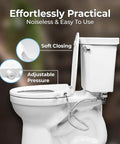 Left Side Elongated Bidet Toilet Seat With Dual Nozzles, T Adapter And Bottle, adjustable water pressure, slow close lid