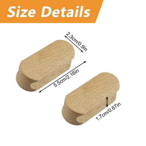 Premium Self Adhesive Beech Wood Cabinet Knobs No Drill Thick Furniture Pulls For Cupboards And Doors Slick Quick Install No Messing Around Just Peel Stick And Look Fresh Heavy Duty Handle Grips Two Pack size details with dimensions shown