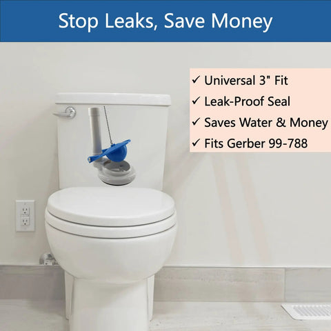 Universal 3 Inch Toilet Flapper Replacement That Stops Leaks And Saves Water, Soft PVC Seal For A Tight, Long-Lasting Fit, Compatible With Gerber 99-788 And Most 3 Inch Flush Valves, Keeps Your Water Bill In Check, blue flapper on toilet tank