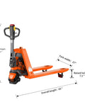Rock Solid Fully Electric Pallet Jack With A Massive 3300 Lb Capacity And Quick-Charge Lithium Battery For Smooth Warehouse Moves Featuring 48 By 27 Inch Forks Perfect For Heavy Indoor Storage Or Daily Material Handling Jobs Without The Sweat, with dimensions 47.2” height and 27” fork width.