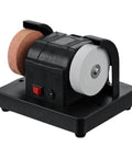 Workhorse Dual Wheel Electric Knife Sharpener And Polisher With Double Grinding Plates For Quick Kitchen Tool Upkeep, black base with grinding wheels.