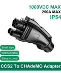 CCS2 To CHAdeMO Adapter with 1000VDC max and 250A capacity, compact design for easy carrying, heavy duty for EV charging.