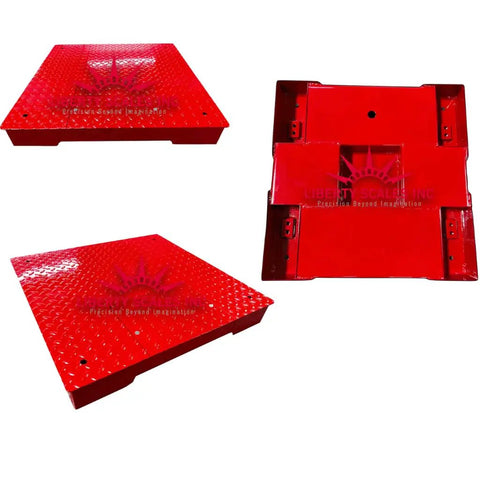 Rugged 24X24 Industrial Floor Scale Pulling 5000 Lb Loads, Matched With A Sharp Digital Stainless Display For Warehouse Package Shipping, Red Platform