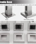 Hella Durable Glass Balustrade Posts With Slick Silver Finish Crafted From Heavy Duty 304 Stainless Steel base and decorative cover.
