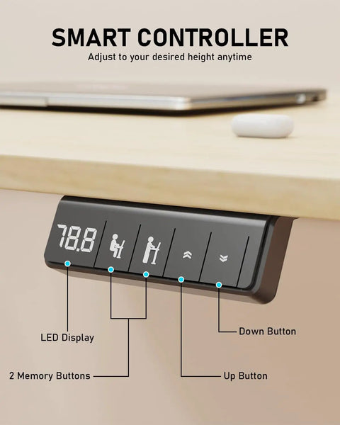 Slick 32 Inch Electric Standing Desk Built Tough With Swivel Rolling Casters And No Sweat Height Switches remote height controller with LED display