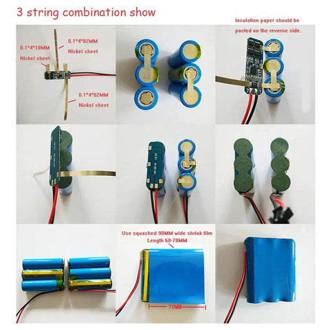 Straight Fire 3Pcs 3S Bms 12V 10A Lithium Battery Management Balance Board Locks Down 18650 Cells with nickel and connecting wires.