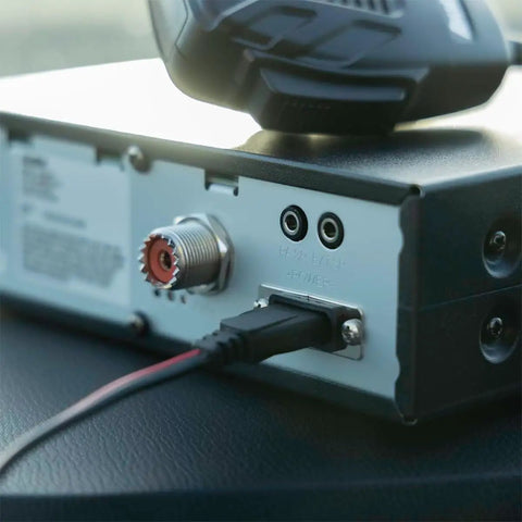CB radio connected with Beefy 12V CB Radio Power Cord Replacement 2 Wire 3 Pin With Stripped Ends Four Point Eight Feet Fused Cable